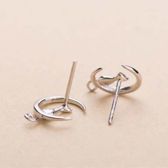 NEW 925 Sterling Silver Cat Moon Earrings - Picture 6 of 6